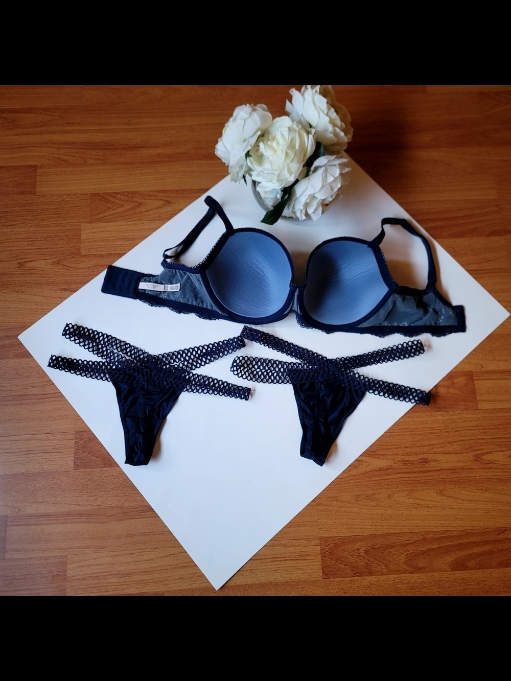 COMBO Victoria's Secret Dream Angels Lightly Lined Lace Demi Bra 34DDD Navy Blue - Picture 7 of 9